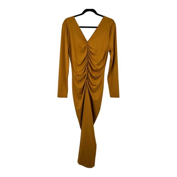 Veronica Beard Dress Gilbert Ruched v neck midi gold size 8 - Picture 5 of 8